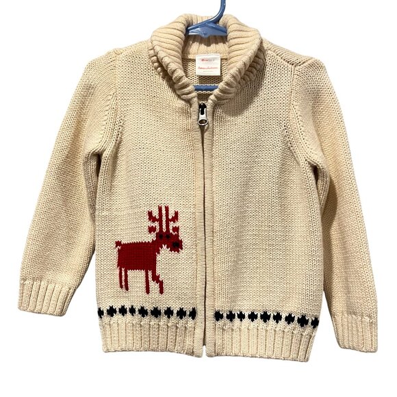 Hanna Andersson  Dear Deer Zip Sweater Cardigan, Ecru 2T - Picture 1 of 10